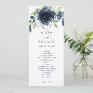 Programme Mariage Botanique Floral Argent Bleu Marine