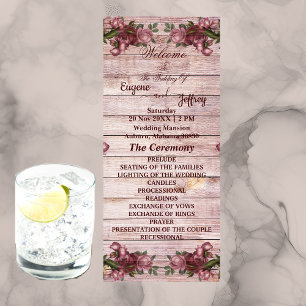 Programme Mariage campagnard Floral Rustique Rose