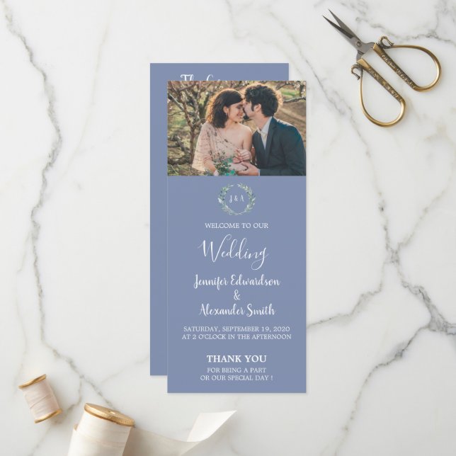 Programme Mariage campagnard photo feuille rustique aquarell (Devant/Arrière en situation)