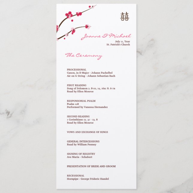 Programme mariage cerise fleur maté (Devant)