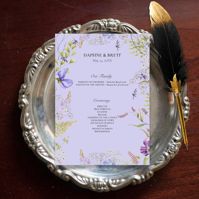 Programme Mariage champêtre aux fleurs sauvages de lavande e (Rustic Lavender & Sage Wildflowers Lavender Wedding Program)