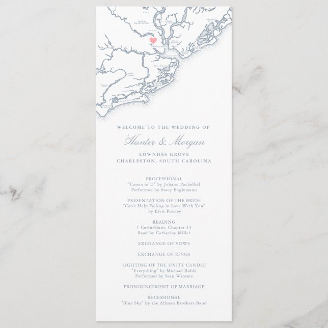 Programme Mariage Charleston Caroline du Sud Bleu Poussiéreu (Devant)