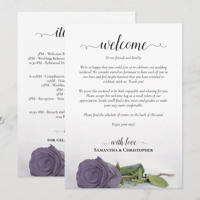 Programme Mariage Chic Rose Poussiéreuse Violette Bienvenue  (Devant / Derrière)