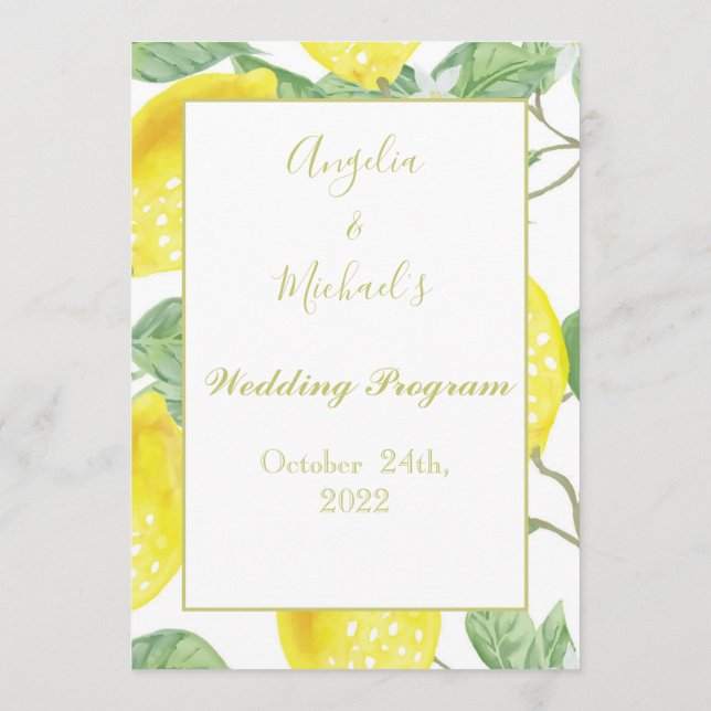 Programme Mariage citron doré moderne (Dos)