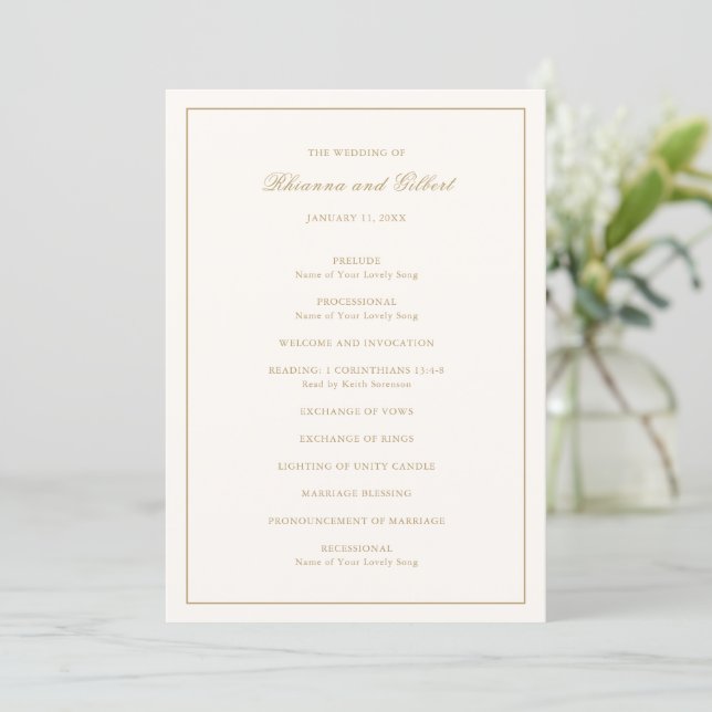 Programme Mariage Classique Bordure Ivoire et Or Intemporel (Debout devant)