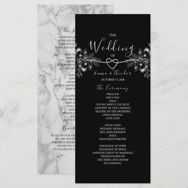 Programme Mariage Classique Élégant Noir et Blanc (Devant / Derrière)