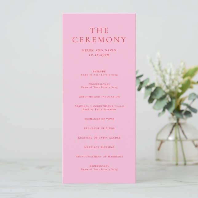 Programme Mariage Classique Élégant Rose et Rouge (Debout devant)