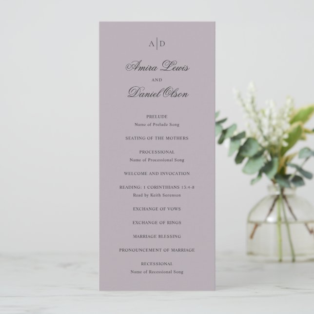 Programme Mariage Classique Lilas Clair et Poussiéreux (Debout devant)