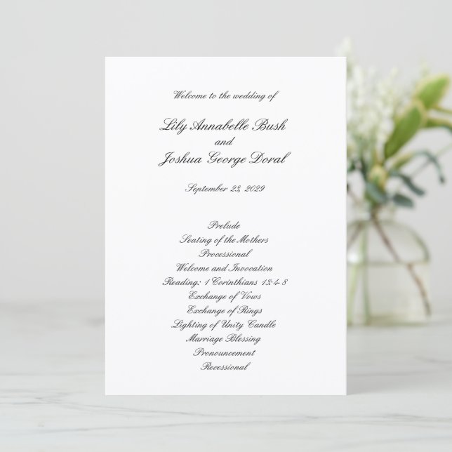 Programme Mariage Classique Noir et Blanc Intemporel (Debout devant)