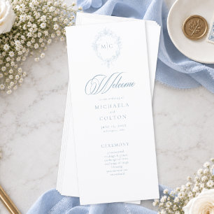 Programme Mariage Couronne Florale Bleu Poussiéreux Vintage