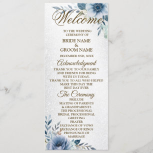 Programme Mariage d'accueil Dusty Blue Watercolor Flowers