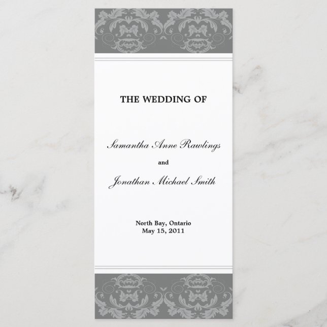 Programme mariage damassé - Mariage gris ardoise (Devant)