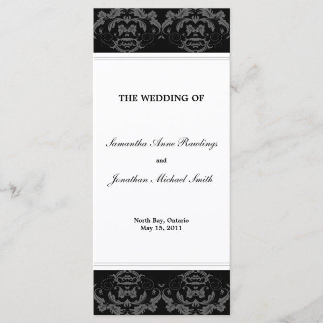 Programme mariage damassé - Mariage noir et blanc (Devant)