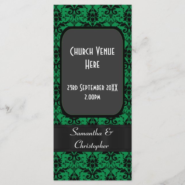 Programme mariage damassé noir et vert (Devant)