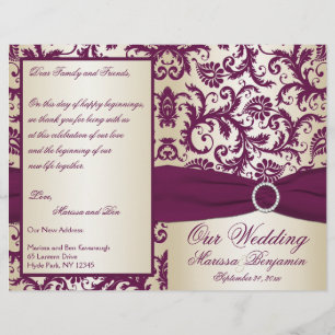 Programme Mariage damassé Plum and Champagne