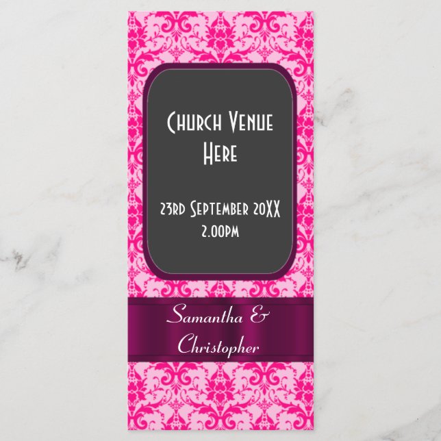 Programme mariage damassé rose coloré (Devant)