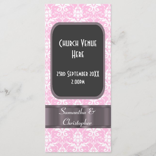Programme mariage damassé rose et blanc (Devant)