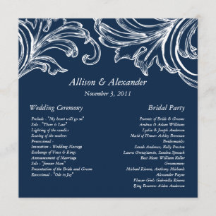 Programme Mariage damassé vintage Marine Bleu & Bl
