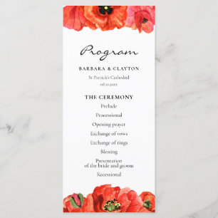 Programme Mariage d'aquarelle de pavois rouges