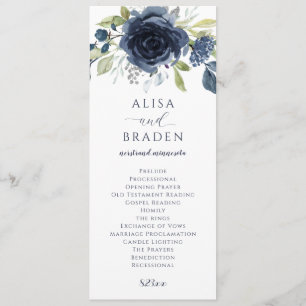 Programme Mariage d'aquarelle florale en argent bleu marine