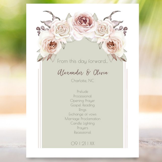 Programme Mariage d'arc Rose de Bohême (Bohemian Rose Arch Wedding Program)