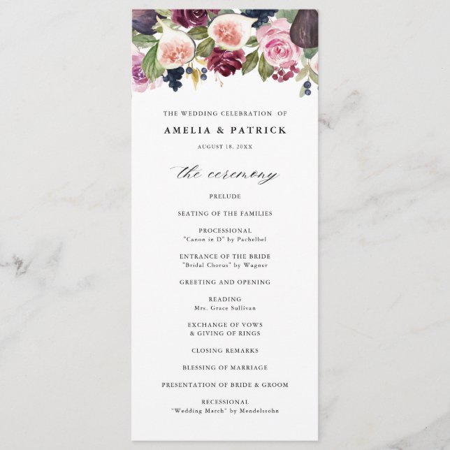 Programme Mariage d'automne aux figues aquarelles et fleurs  (Devant)