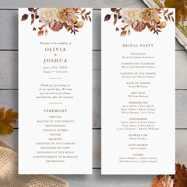 Programme Mariage de automne élégant (Elegant Fall Romance Floral Wedding Program by Painted Paperie
)