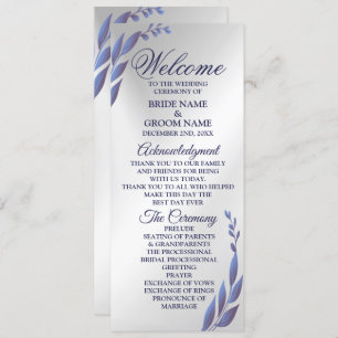 Programme Mariage de bienvenue Purple Bleu Floral Argent Mod