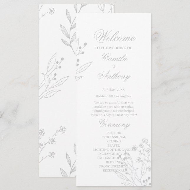 Programme Mariage de Boho Floral Corner Argent (Devant / Derrière)