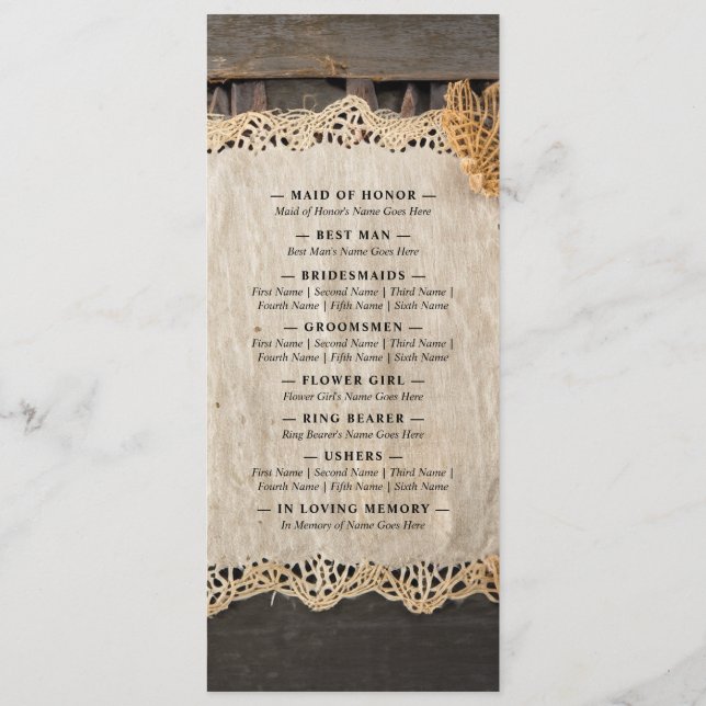 Programme Mariage de charme rustique Burlap & Lace Barn Wood (Dos)