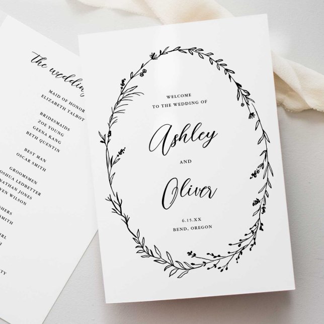 Programme Mariage de couronne de Fleur sauvage blanc et noir (Créateur téléchargé)