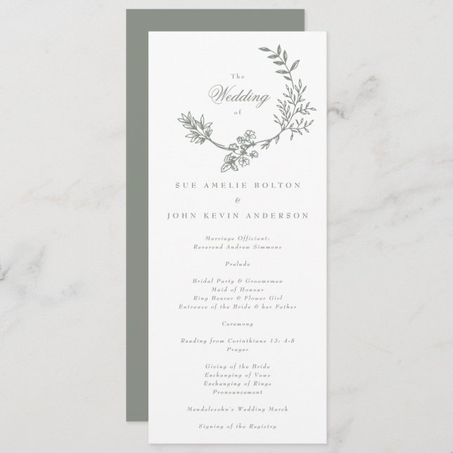 Programme Mariage de couronnes florales blanches Sage Green (Devant / Derrière)