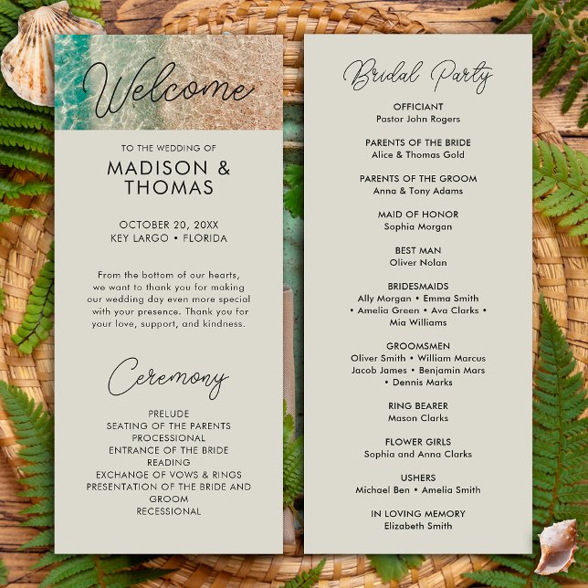 Programme Mariage de Destination de Plage Tropicale Bleue Cô (Front / Back)