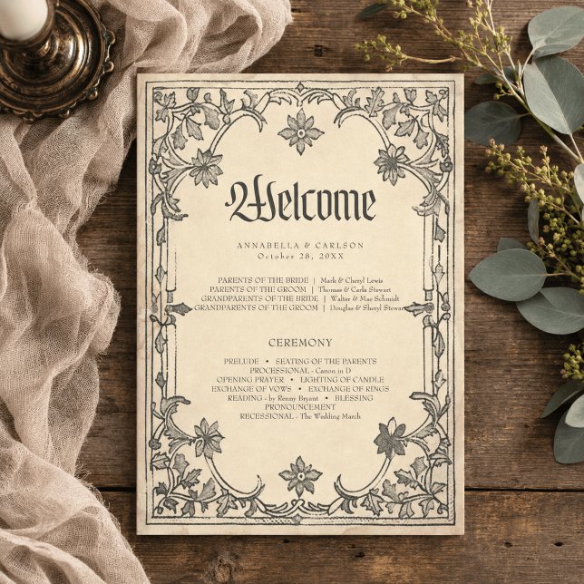 Programme Mariage de Fantasy Médiévale Noir Gravure Vintage (Créateur téléchargé)