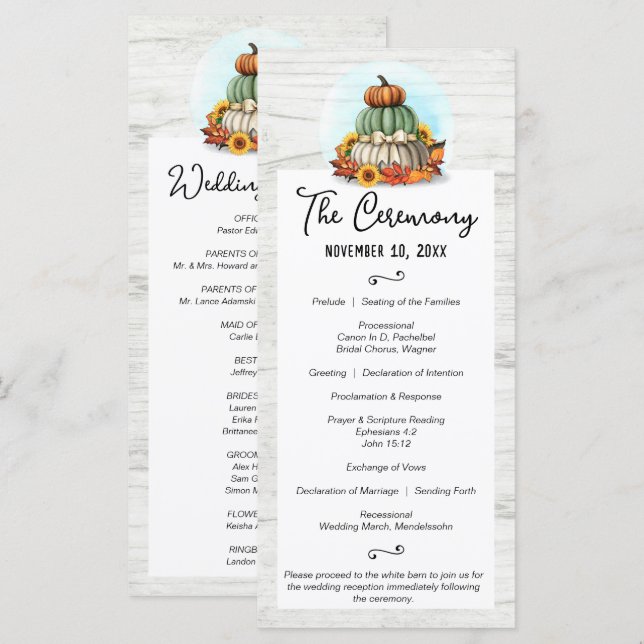 Programme Mariage de Ferme Automnal de Campagne Rustique au  (Devant / Derrière)