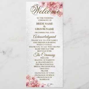 Programme Mariage de fête d'accueil rose aquarelle Fleur bri