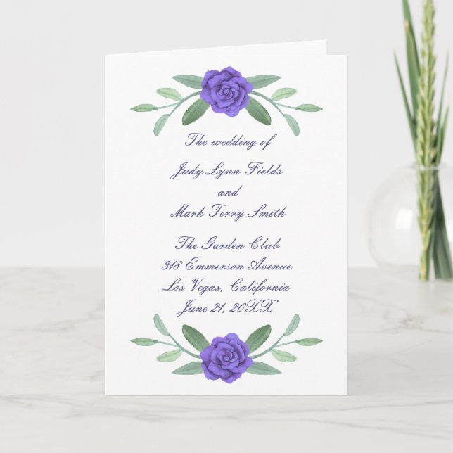Programme Mariage de feuillage bleu violet Floral (Devant)