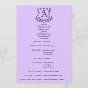 Programme Mariage de feuille de lavande et de monogramme flo