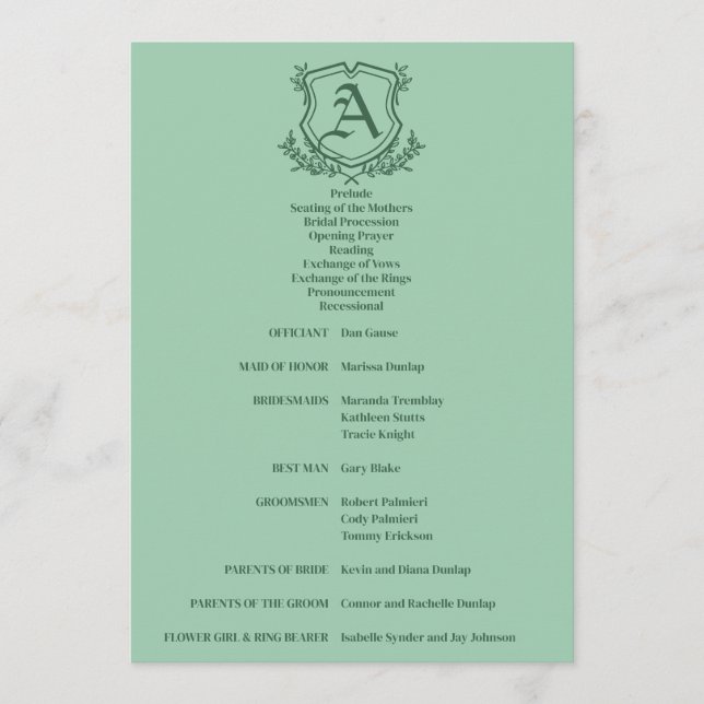 Programme Mariage de feuille de menthe rétro et de monogramm (Devant)