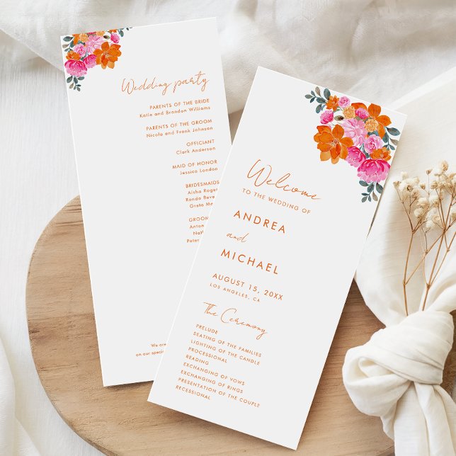 Programme Mariage de fleurs florales d'été rose orange (Créateur téléchargé)