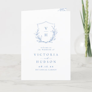 Programme Mariage de monogramme bleu simple de crête botaniq