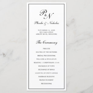 Programme Mariage de monogramme élégant en noir et blanc