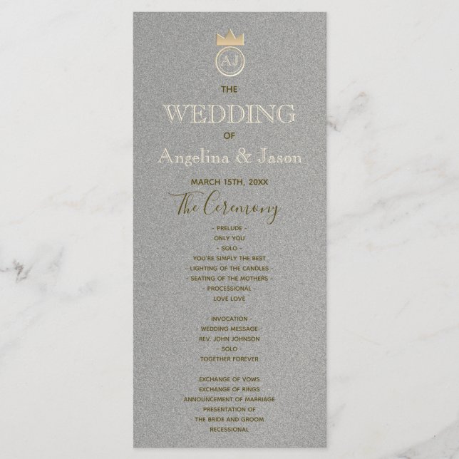 Programme Mariage de monogramme royal Silver et Gold Foil (Devant)