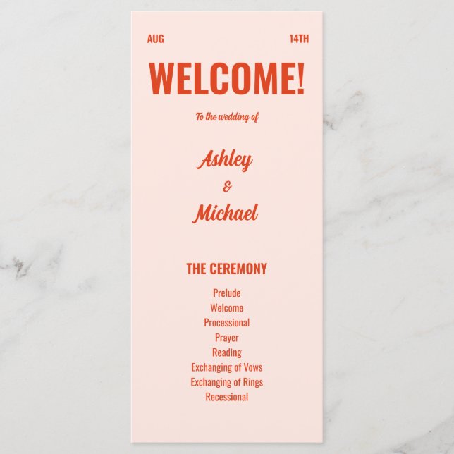 Programme Mariage de pêche rétro brillant et coloré (Devant)