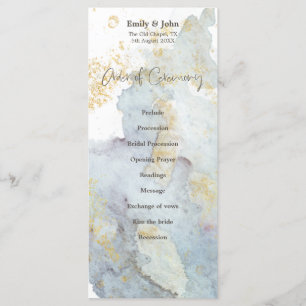 Programme Mariage de script Brown Blue Ombre Watercolor Gold