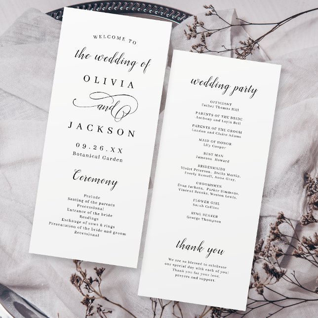 Programme Mariage de script romantique simple (Simple elegant romantic script wedding program)