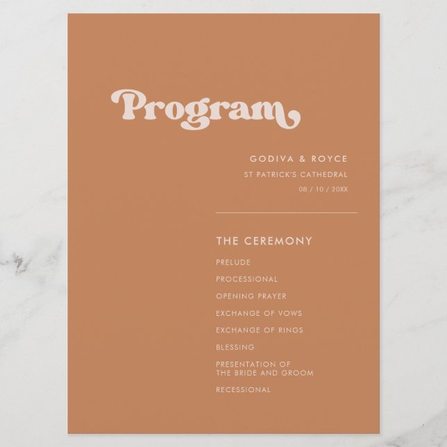 Programme Mariage de sucre brun rétro élégant (Devant)