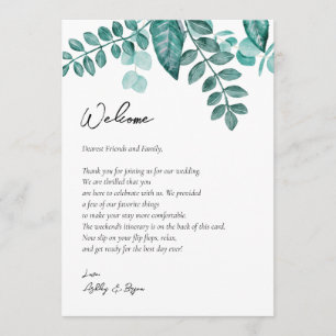 Programme Mariage de verdure turquoise Lettre de bienvenue &