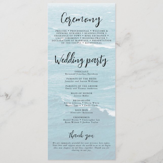 Programme Mariage d'été au bord de la mer bleue ondulée ombr (Dos)