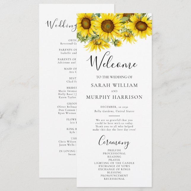 Programme Mariage d'été au tournesol élégant  (Devant / Derrière)